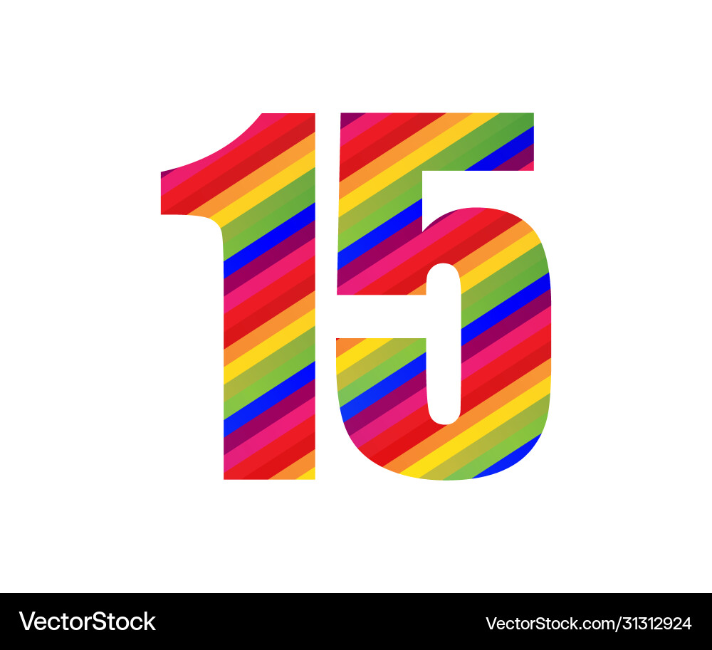 15 number rainbow style numeral digit colorful 15 number rainbow style numeral digit colorful vector image