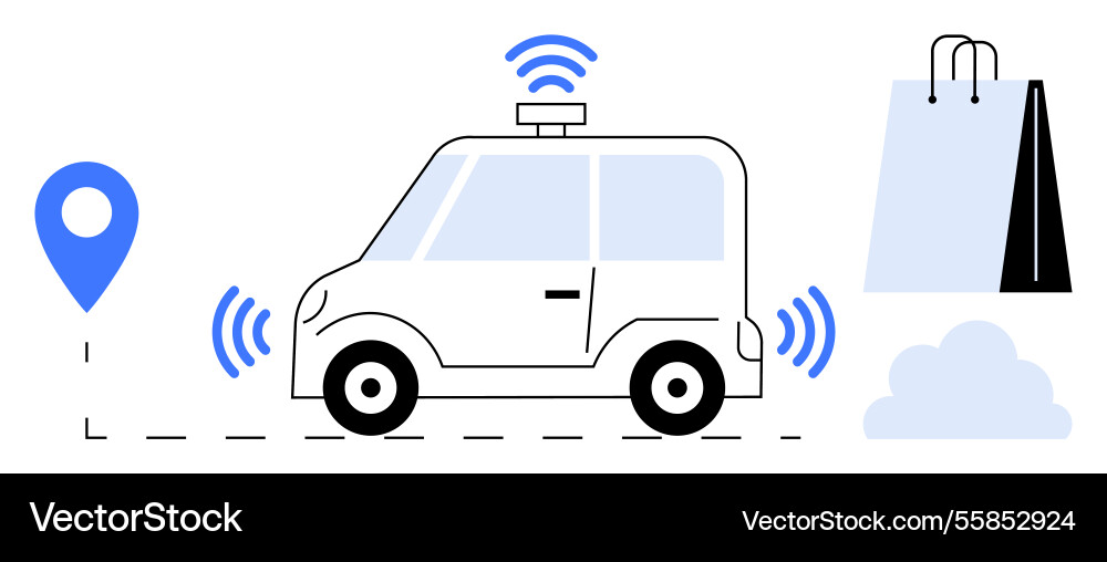 Autonomous delivery vehicle navigating Autonomous delivery vehicle navigating vector image