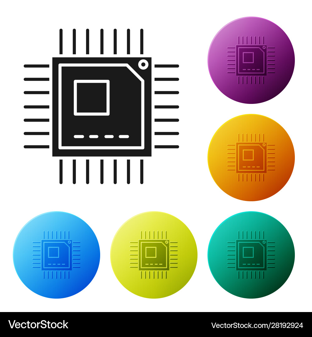 Black computer processor with microcircuits cpu vector image