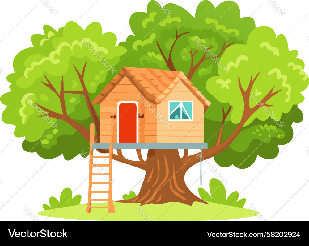Charming Rustic Treehouse Vector Image