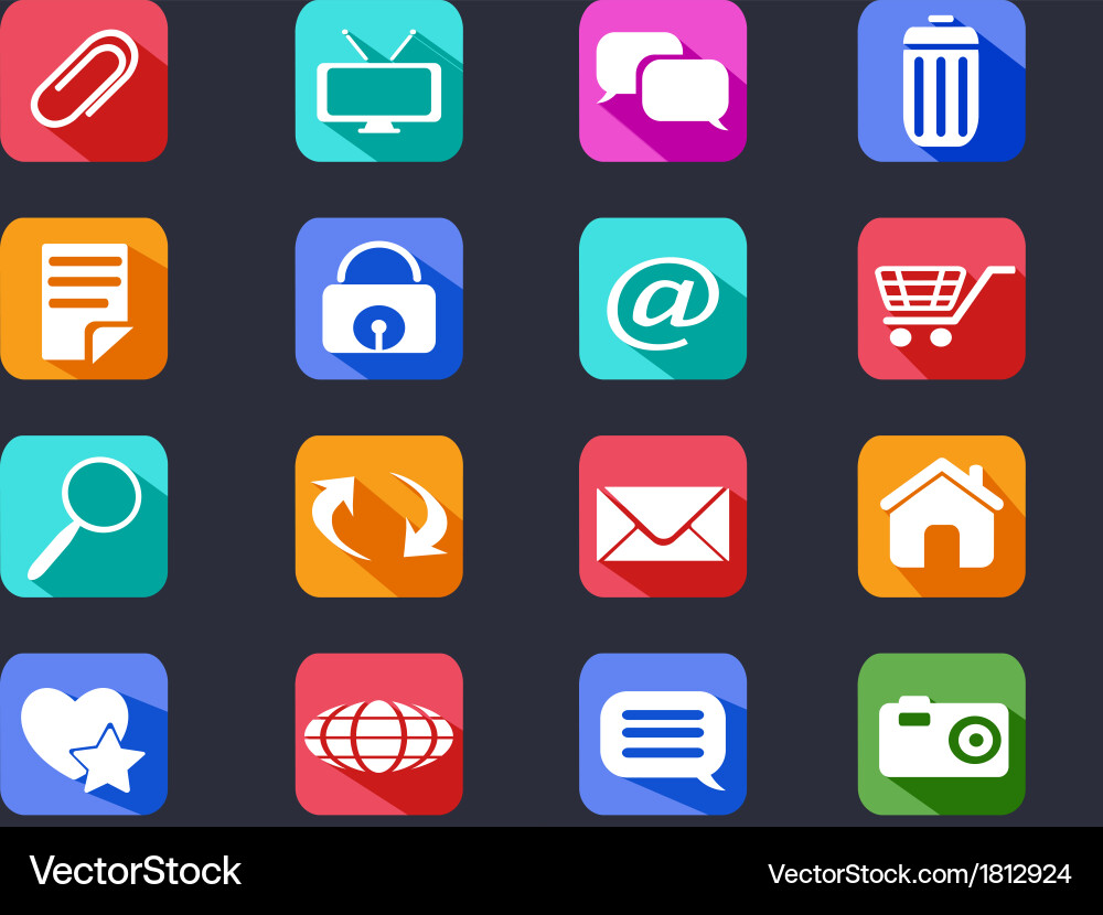 Flat Web Icons with Long Shadows vector image