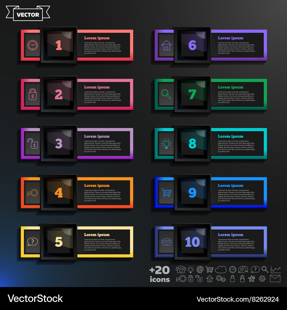 Infographic design list with colorful squares Vector Image
