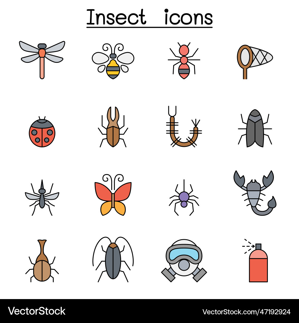 Insect and bug color line icon set Insect and bug color line icon set vector image