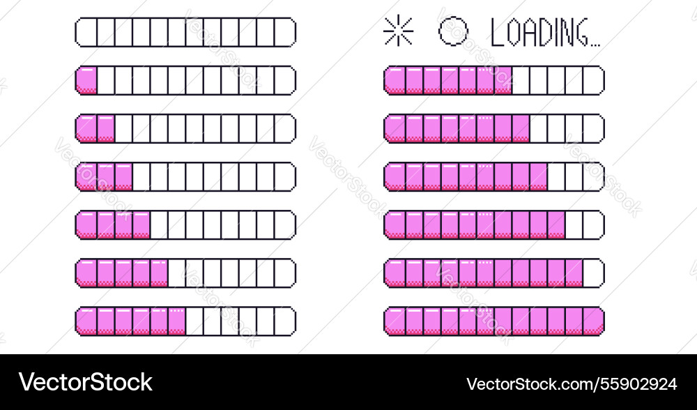 Pixel art loading bar interface 8 bit game Vector Image