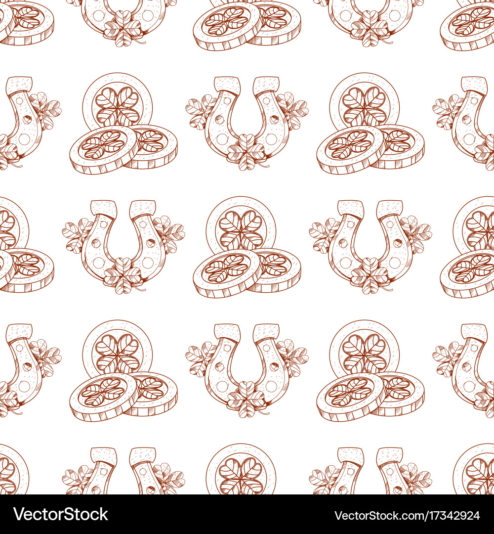 Seamless pattern coins with the image of clover vector image
