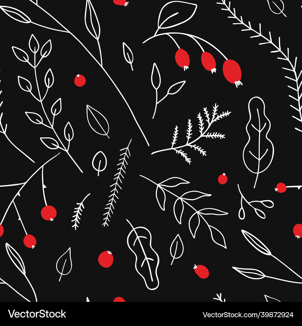 Seamless pattern with twigs and red berries Seamless pattern with twigs and red berries vector image