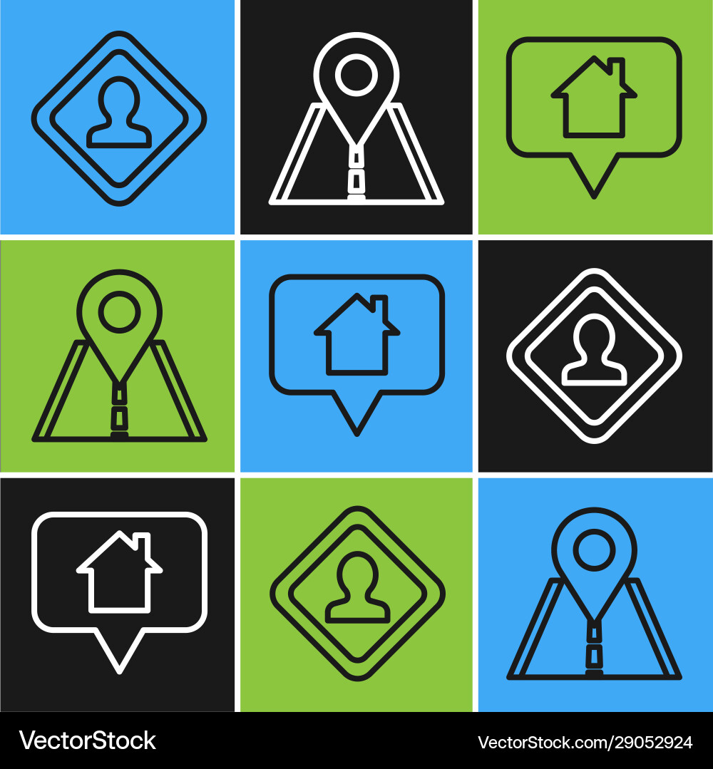 Set line road traffic sign map pointer with house Vector Image