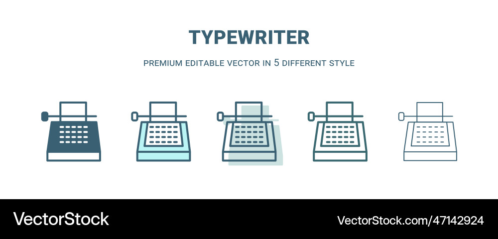 Typewriter icon in 5 different style outline Typewriter icon in 5 different style outline Vector Image