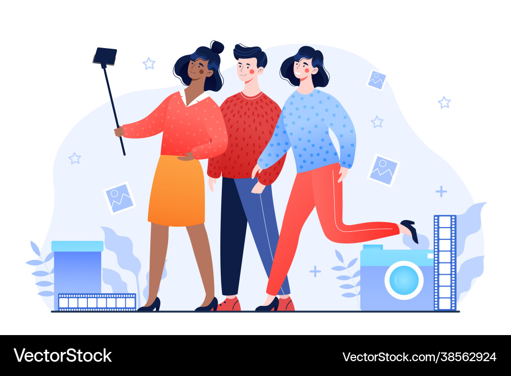 Young male and female characters are taking Young male and female characters are taking vector image