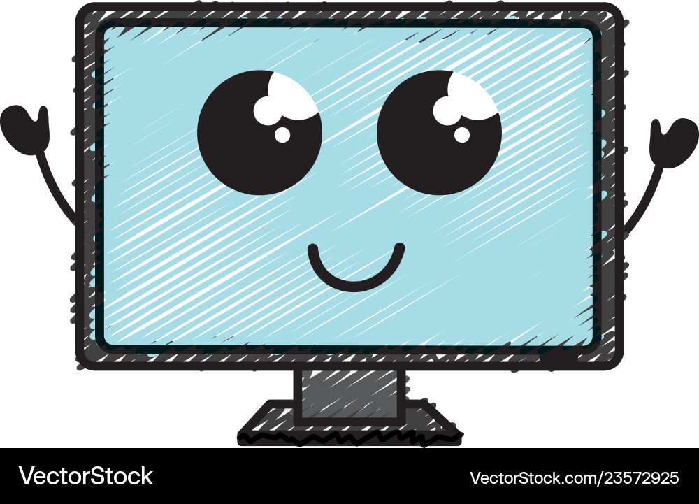 Computer display kawaii character Computer display kawaii character vector image