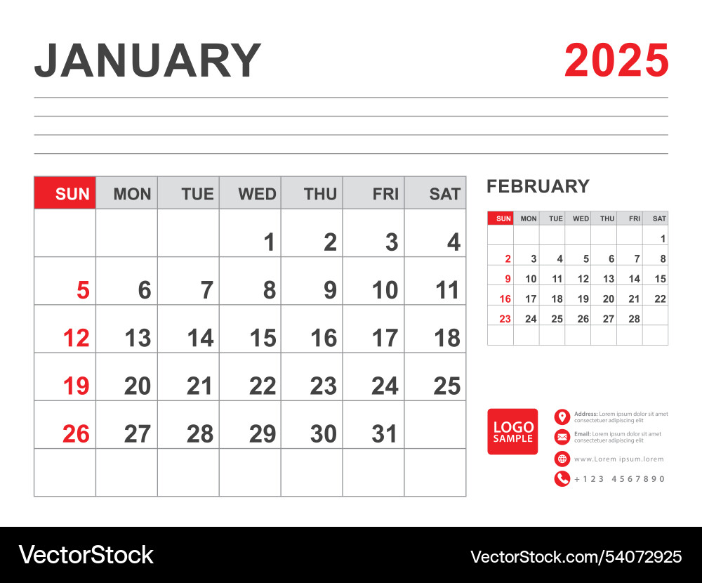 January 2025 Calendar Template Vector Image
