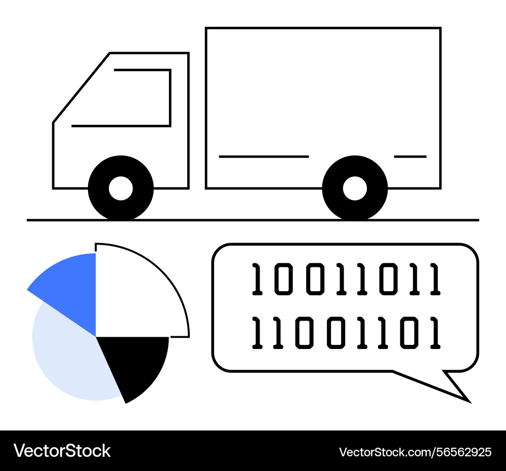 Logistics truck with digital binary code and pie Logistics truck with digital binary code and pie vector image