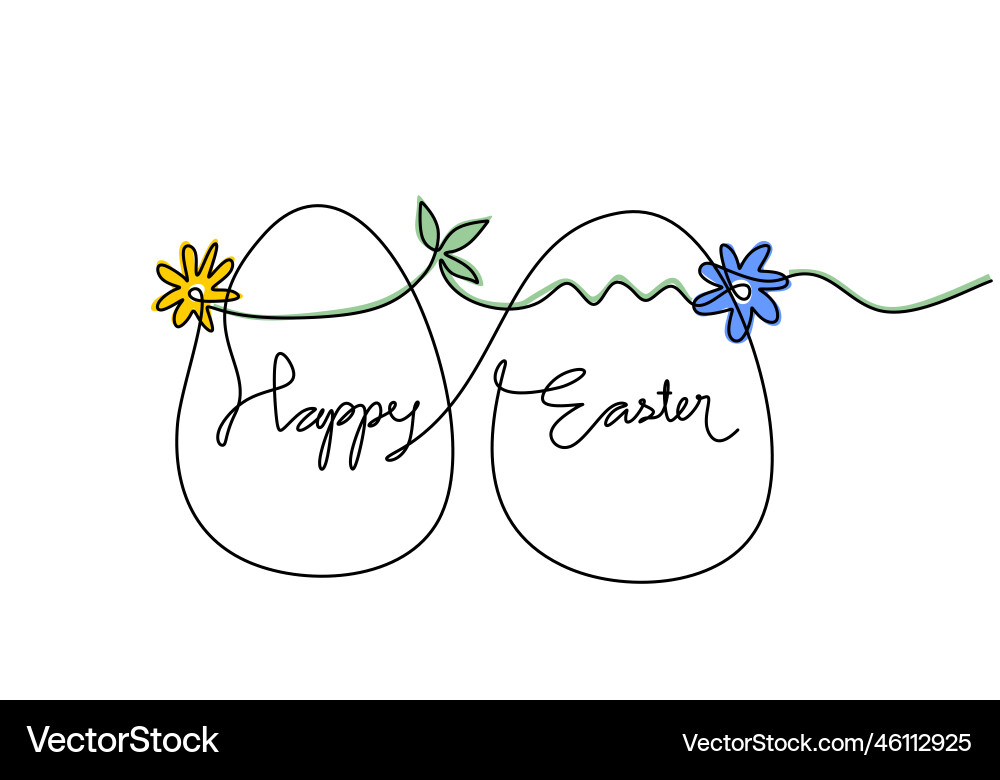 One continuous single line of two eggs for easter One continuous single line of two eggs for easter vector image