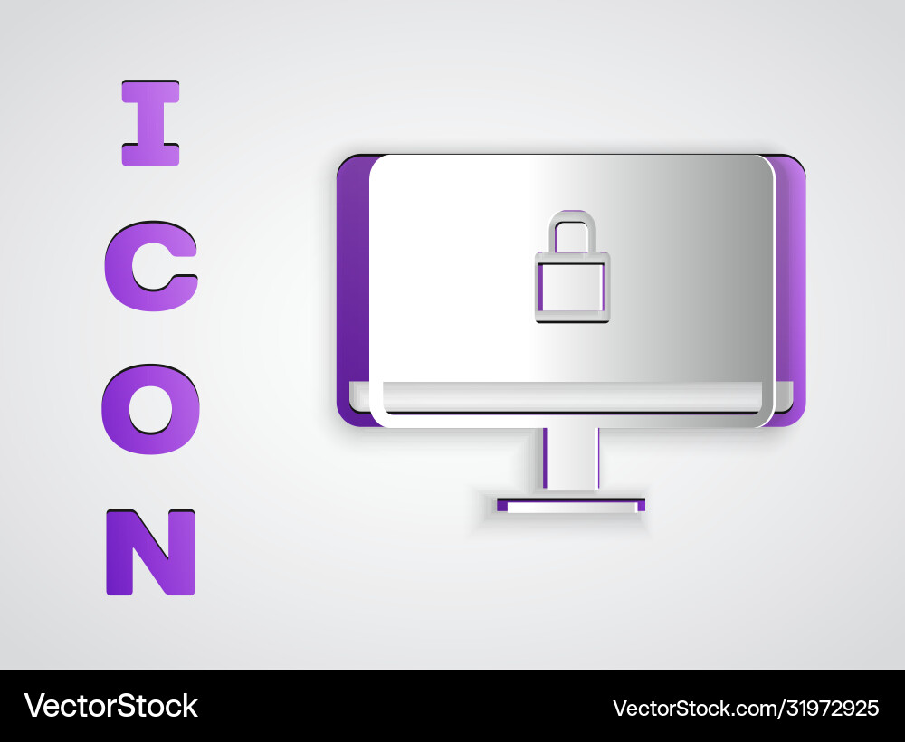 Paper cut lock on computer monitor screen icon Paper cut lock on computer monitor screen icon vector image