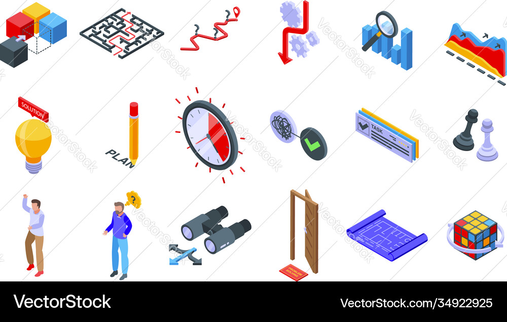 Problem solving icons set isometric style Problem solving icons set isometric style vector image