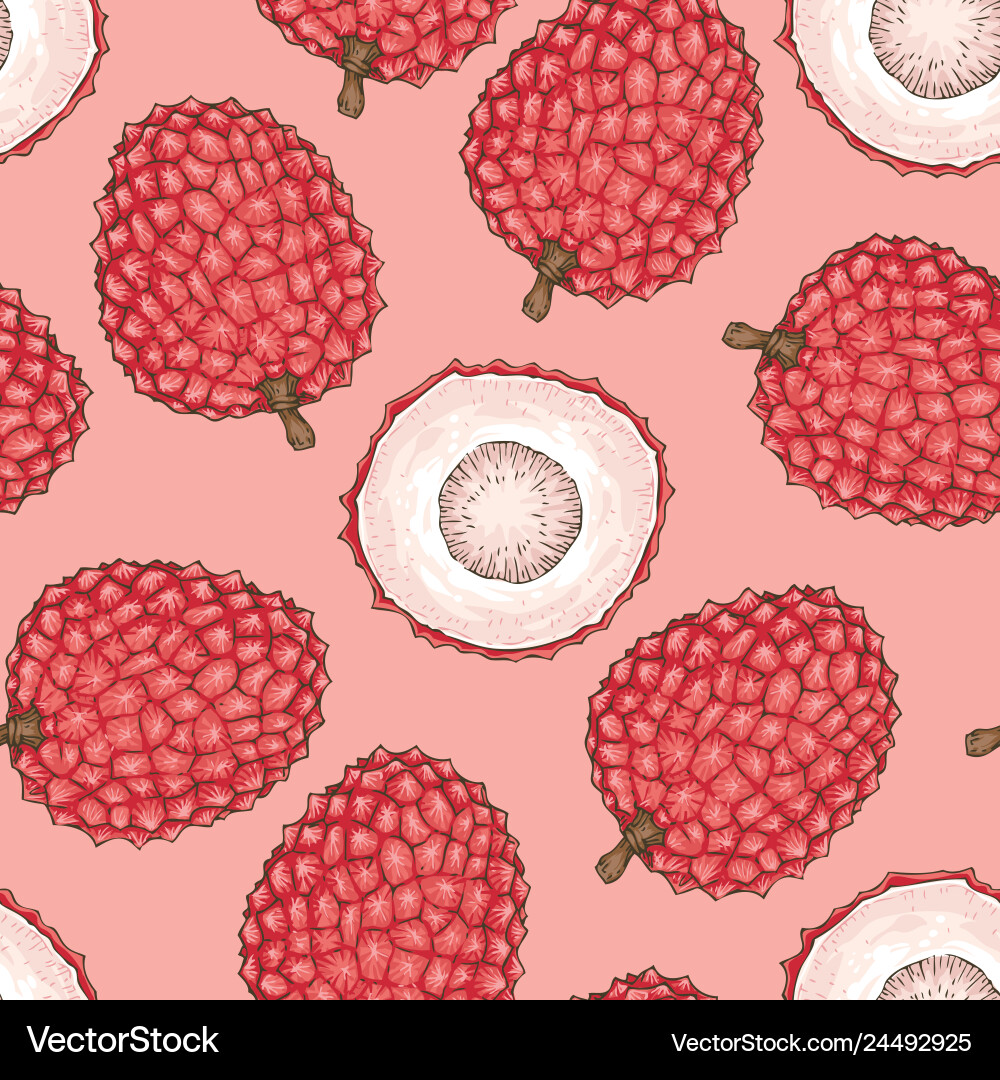 Red Lychee Seamless Pattern Vector Image
