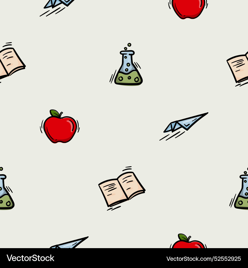 Seamless pattern with apple paper airplane flask Seamless pattern with apple paper airplane flask vector image