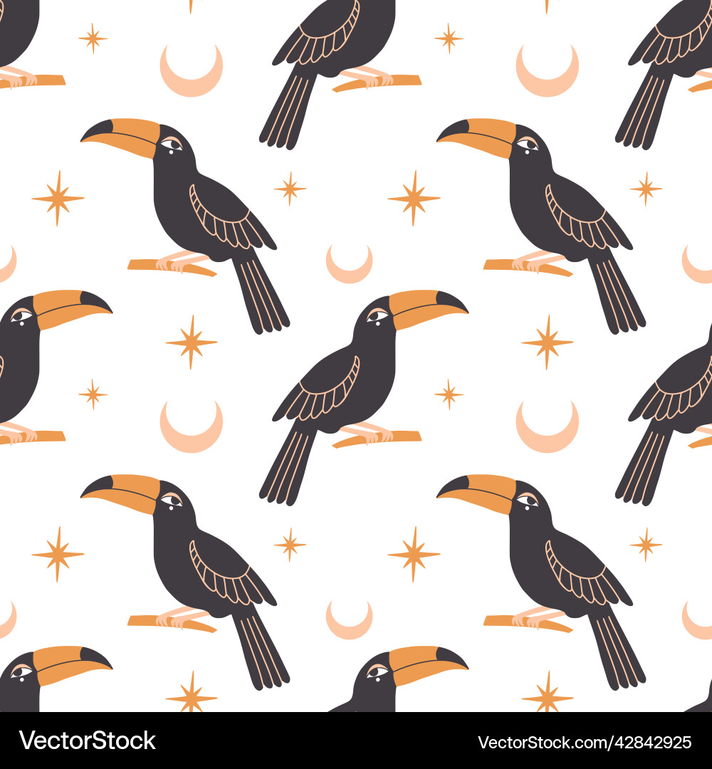 Seamless pattern with toucan stars and moon Seamless pattern with toucan stars and moon vector image