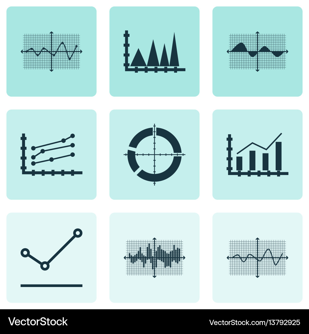 Set of graphs diagrams and statistics icons Set of graphs diagrams and statistics icons vector image