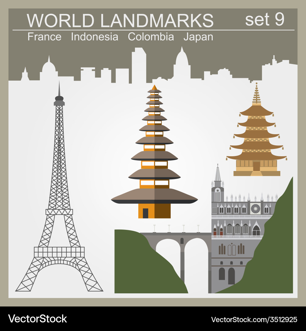 World landmarks icon set elements for creating Vector Image