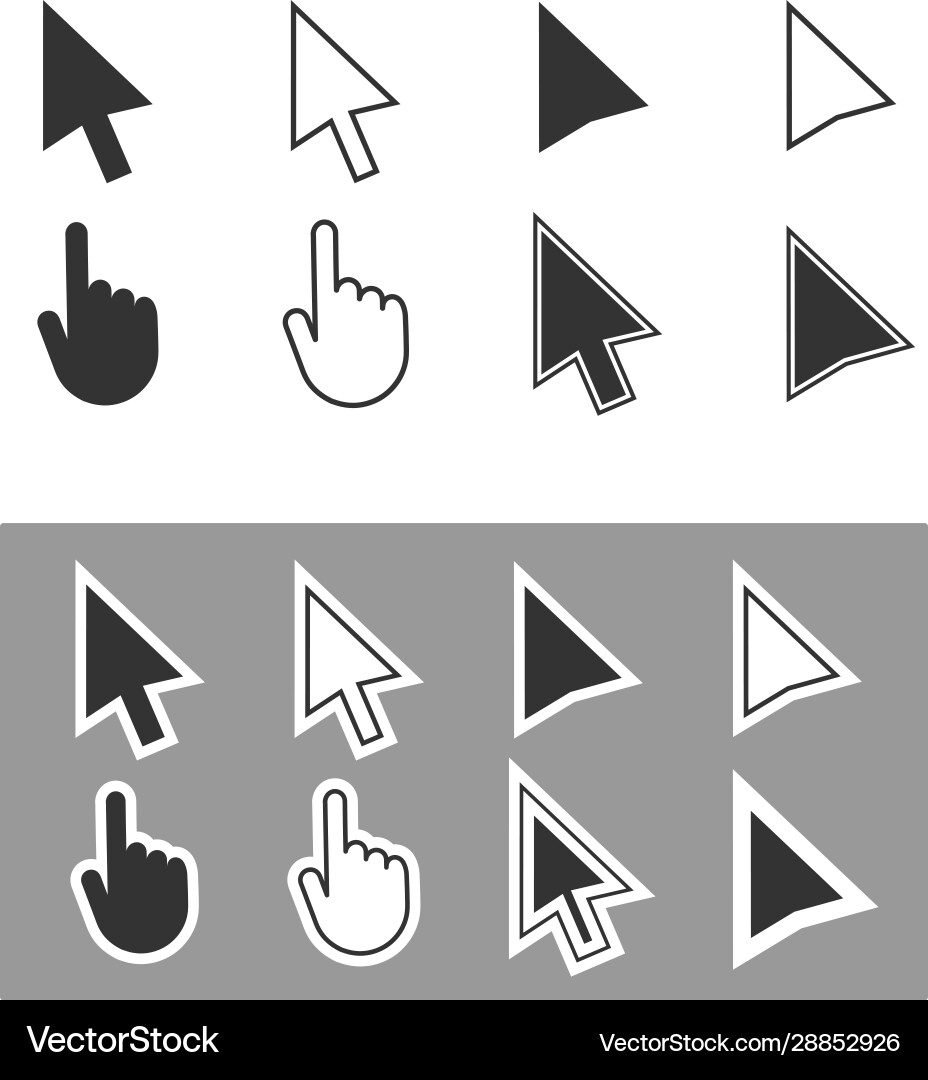 Arrow and hand computer mouse cursor icon set Arrow and hand computer mouse cursor icon set vector image