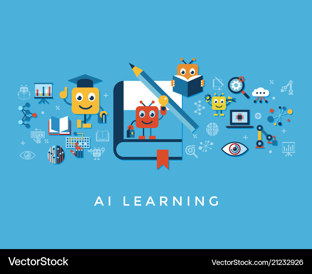 Artificial intelligence self learning icon set Vector Image