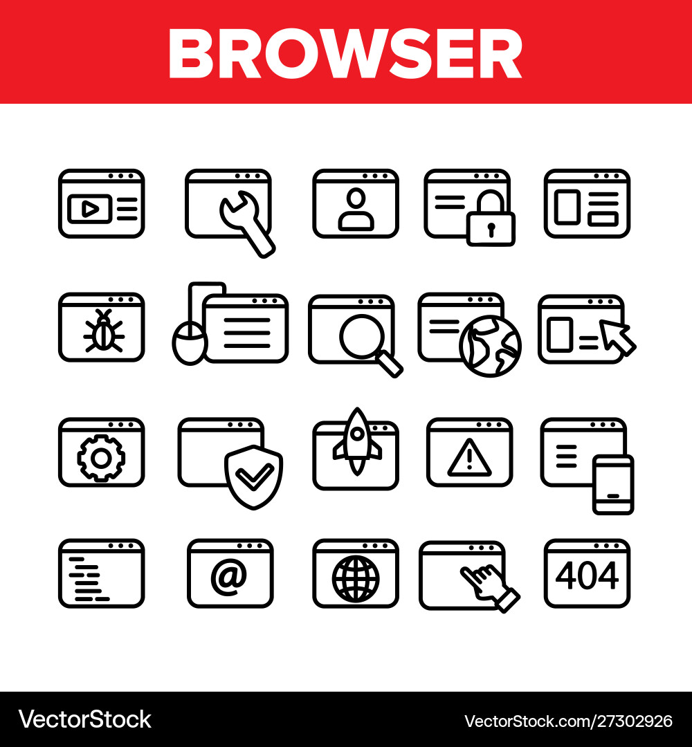 Browser internet web site pages icons set vector image