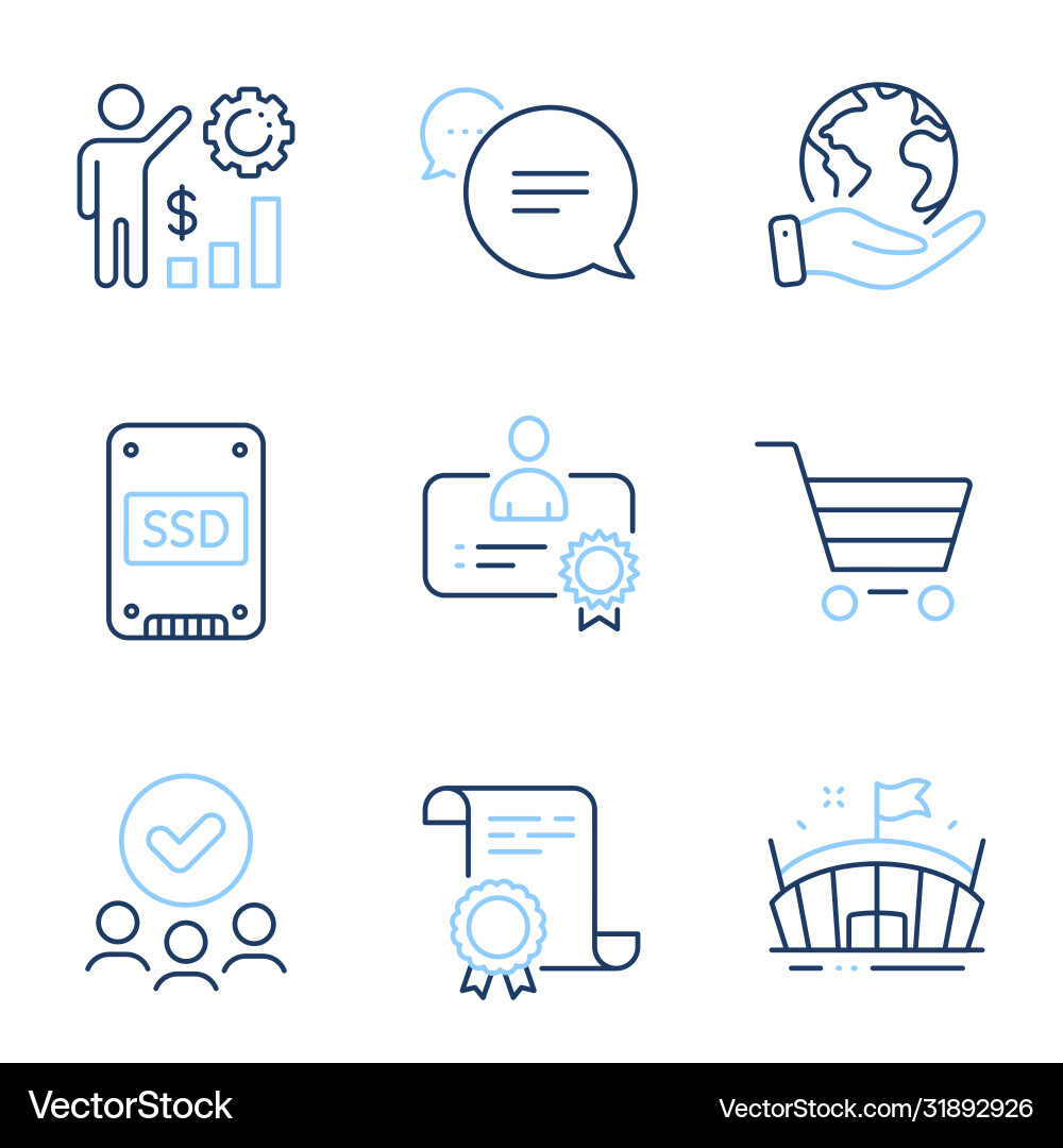 Certificate ssd and text message icons set arena Certificate ssd and text message icons set arena vector image