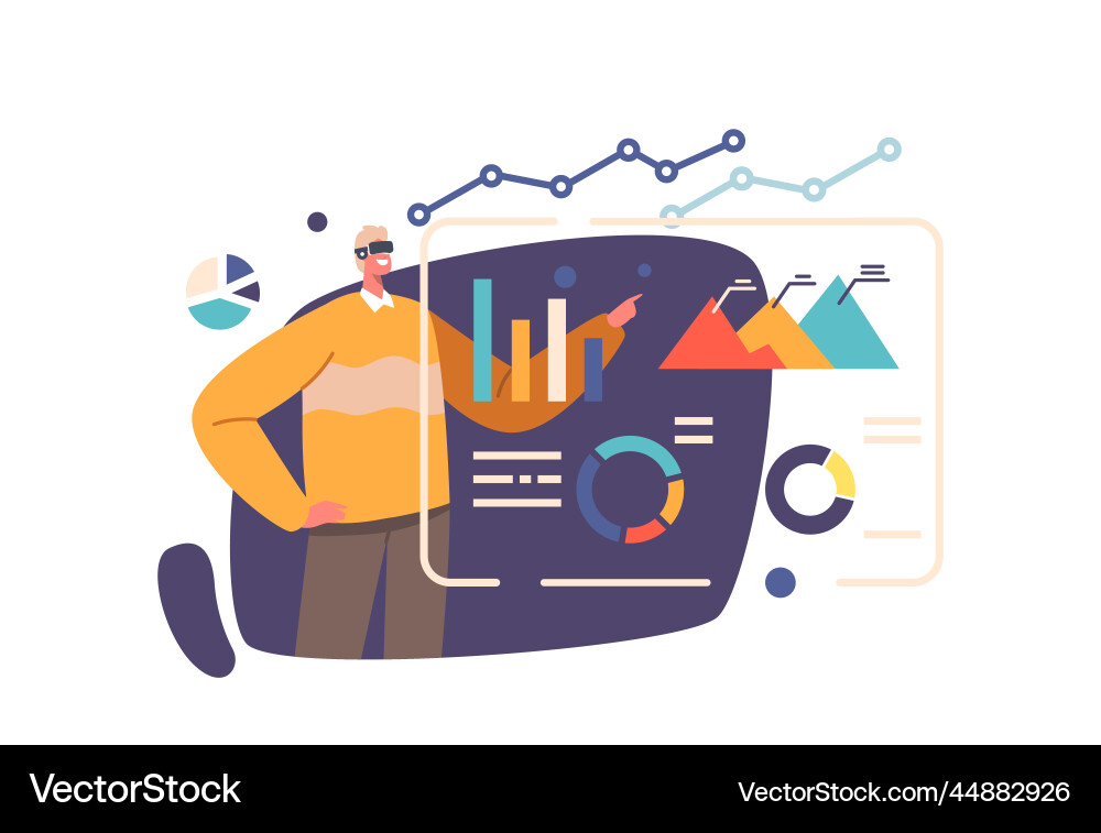 Character work with data in cyberspace concept vector image