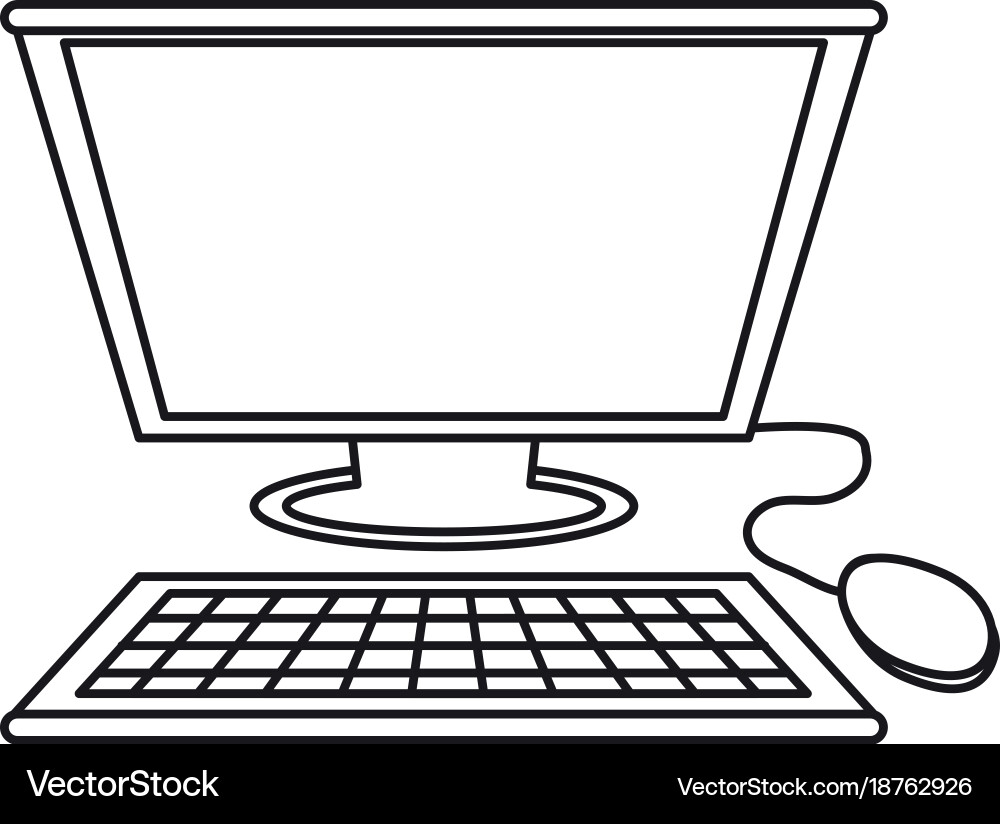 Computer with keyboard and mouse icon vector image