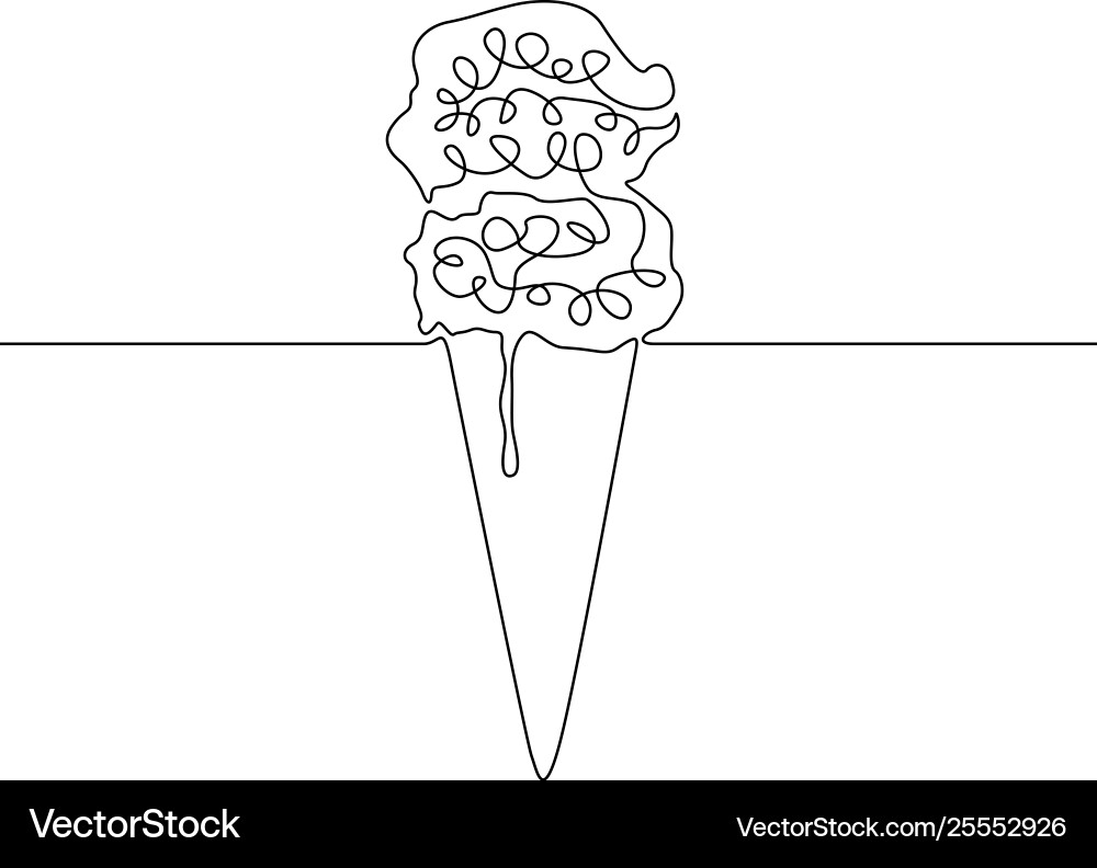 Continuous line ice cream with waffles Continuous line ice cream with waffles vector image