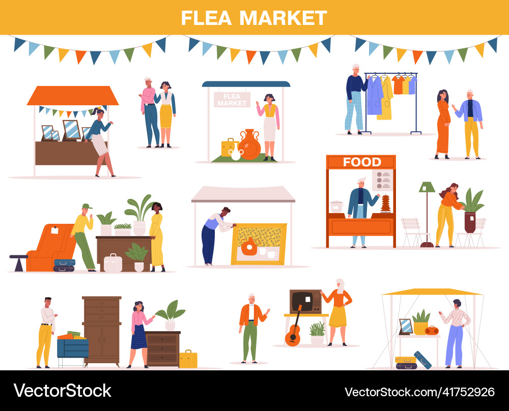 Flohmarkt Fair Event Straße Garage Basar Flohmarkt Fair Event Straße Garage Basar vektorbild