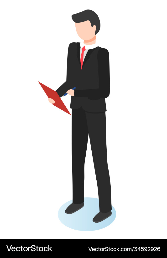 Man stand with notepad manager work on analysis Man stand with notepad manager work on analysis Vector Image