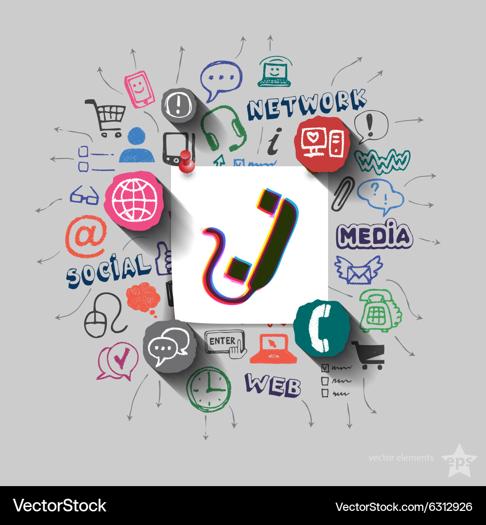 Phone and collage with web icons background Vector Image