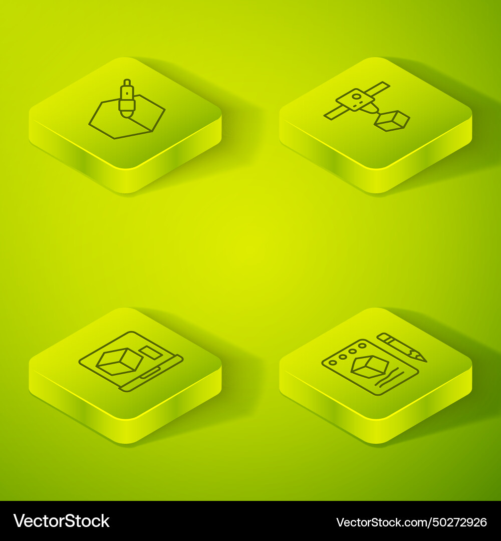 Set isometric line 3d printer cube sketch Set isometric line 3d printer cube sketch vector image