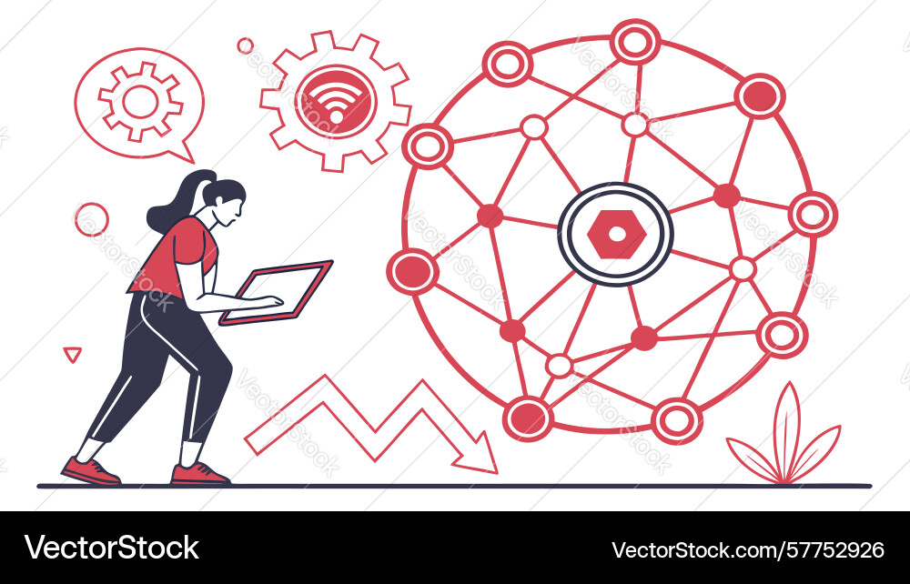 User with laptop in tech-driven network design vector image