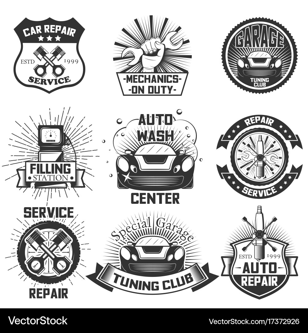 Vintage Car Repair & Service Icons Vector Image