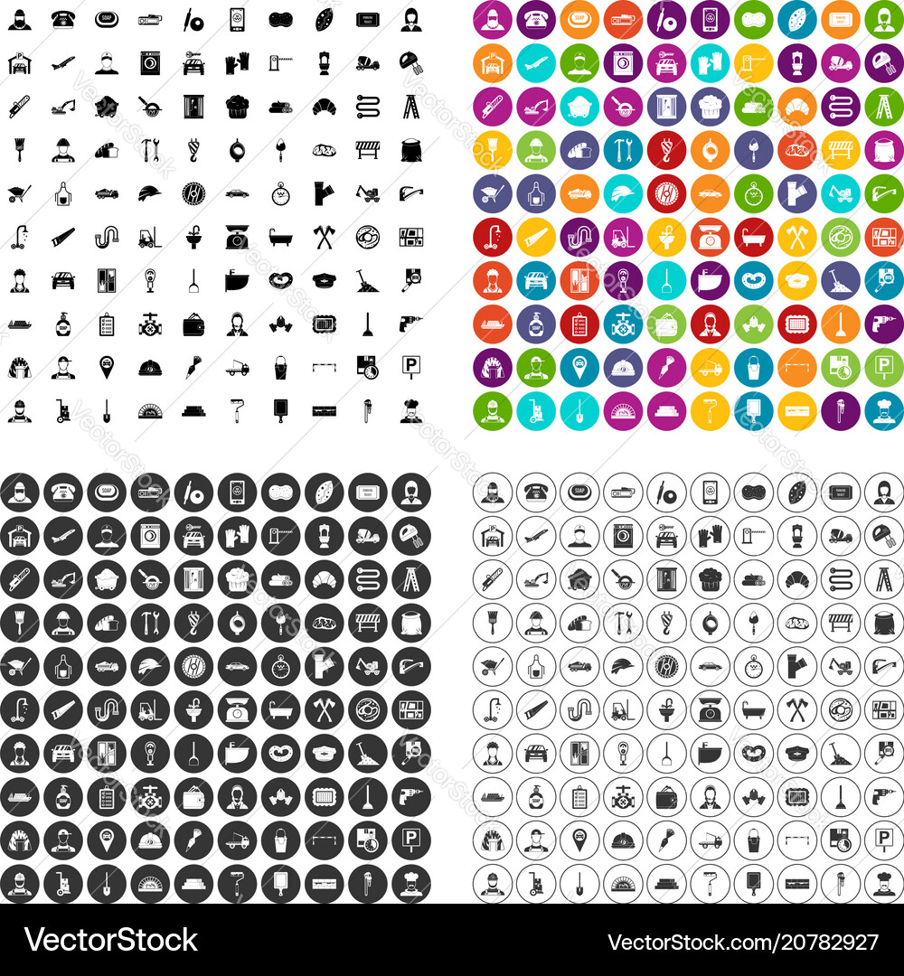 100 working professions icons set variant Vector Image