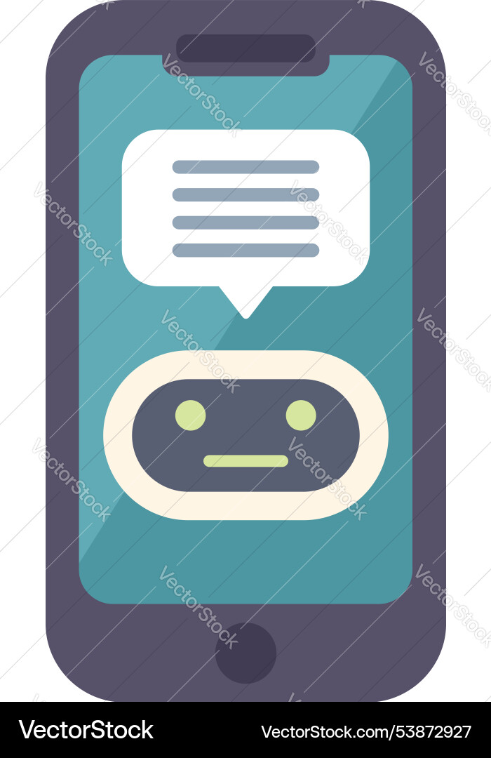 Chatbot app displaying on smartphone screen Chatbot app displaying on smartphone screen vector image