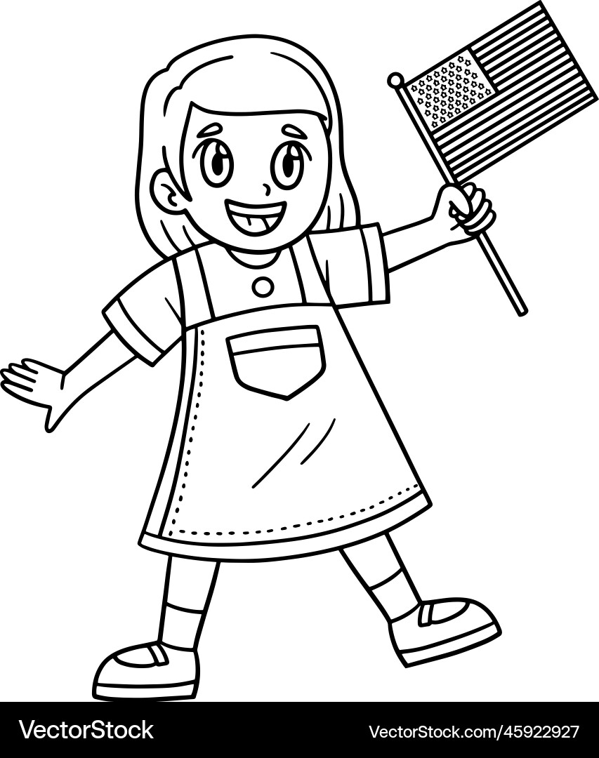 Child waving usa flag isolated coloring page Child waving usa flag isolated coloring page vector image
