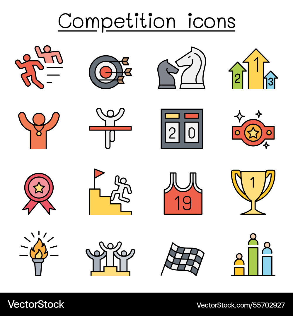 Competition icon set in colorline style Competition icon set in colorline style Vector Image