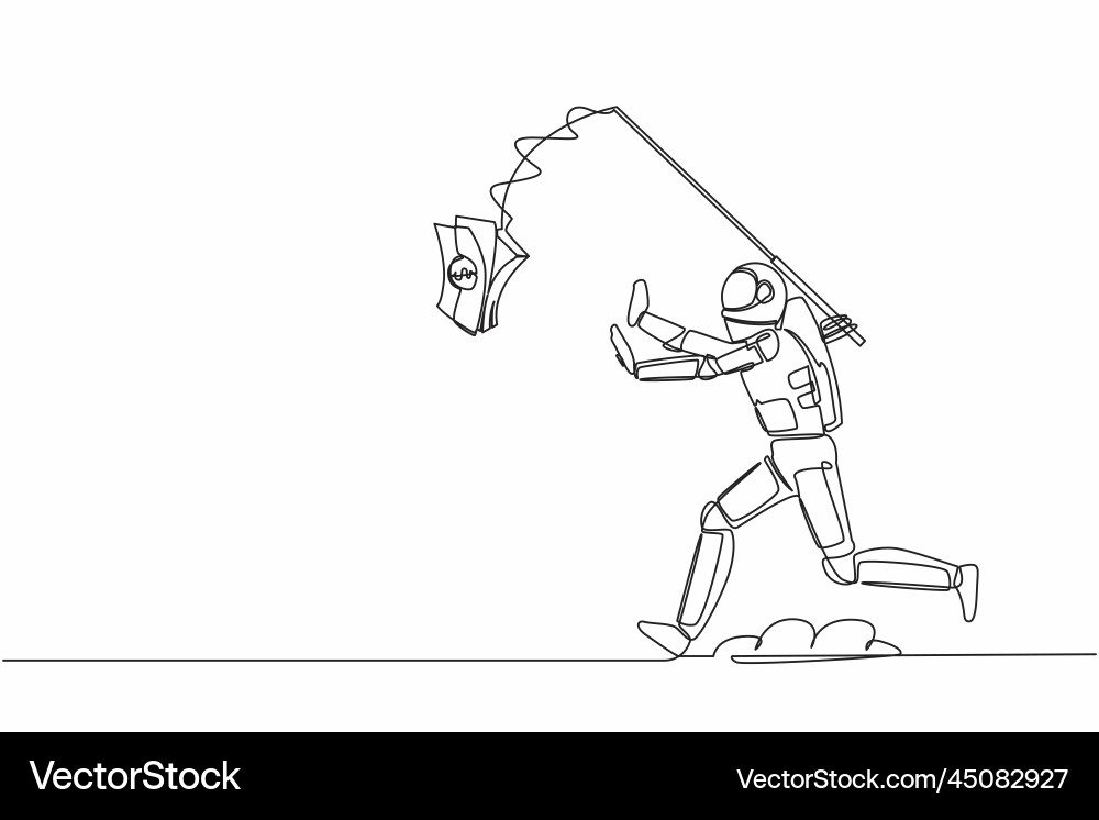 Continuous one line drawing astronaut running Continuous one line drawing astronaut running vector image