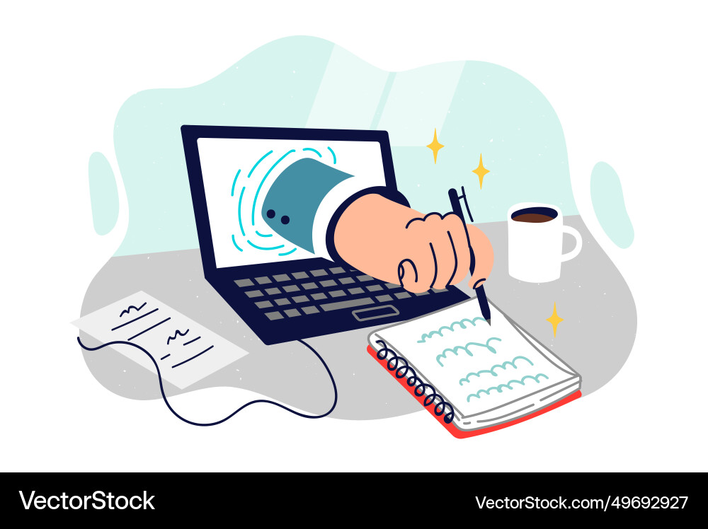 Creating business notes in notepad with hand vector image