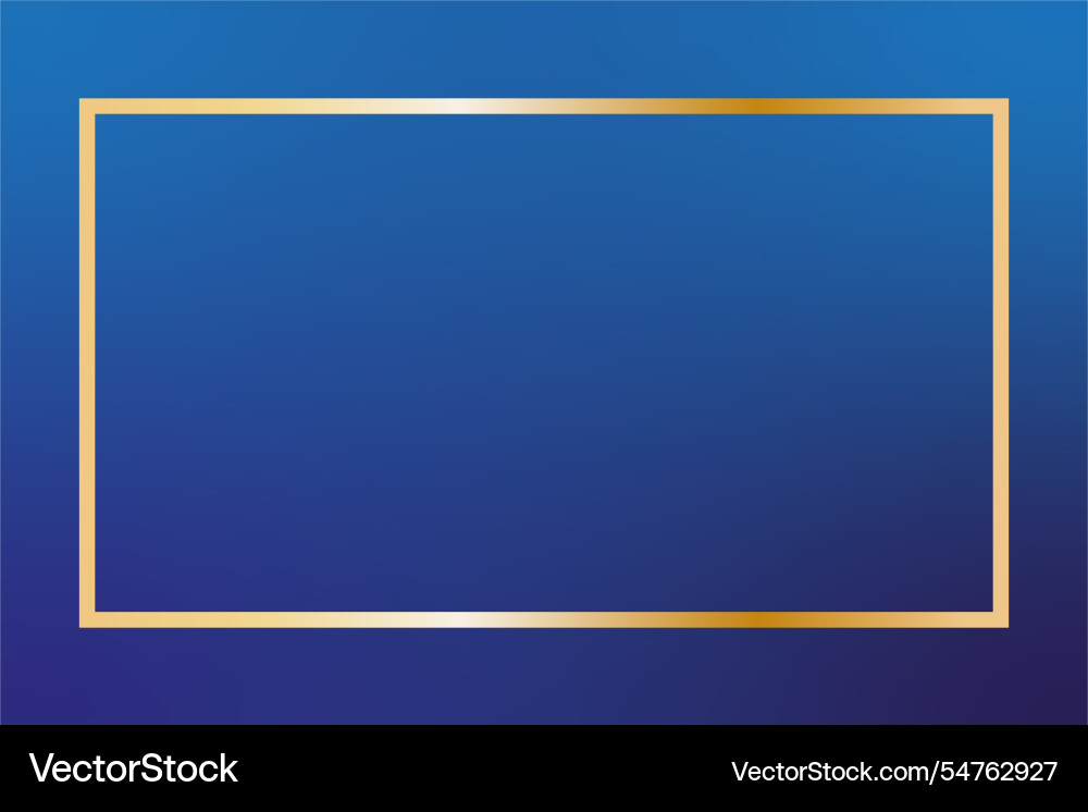 Empty gold frame on blue background with gradient vector image