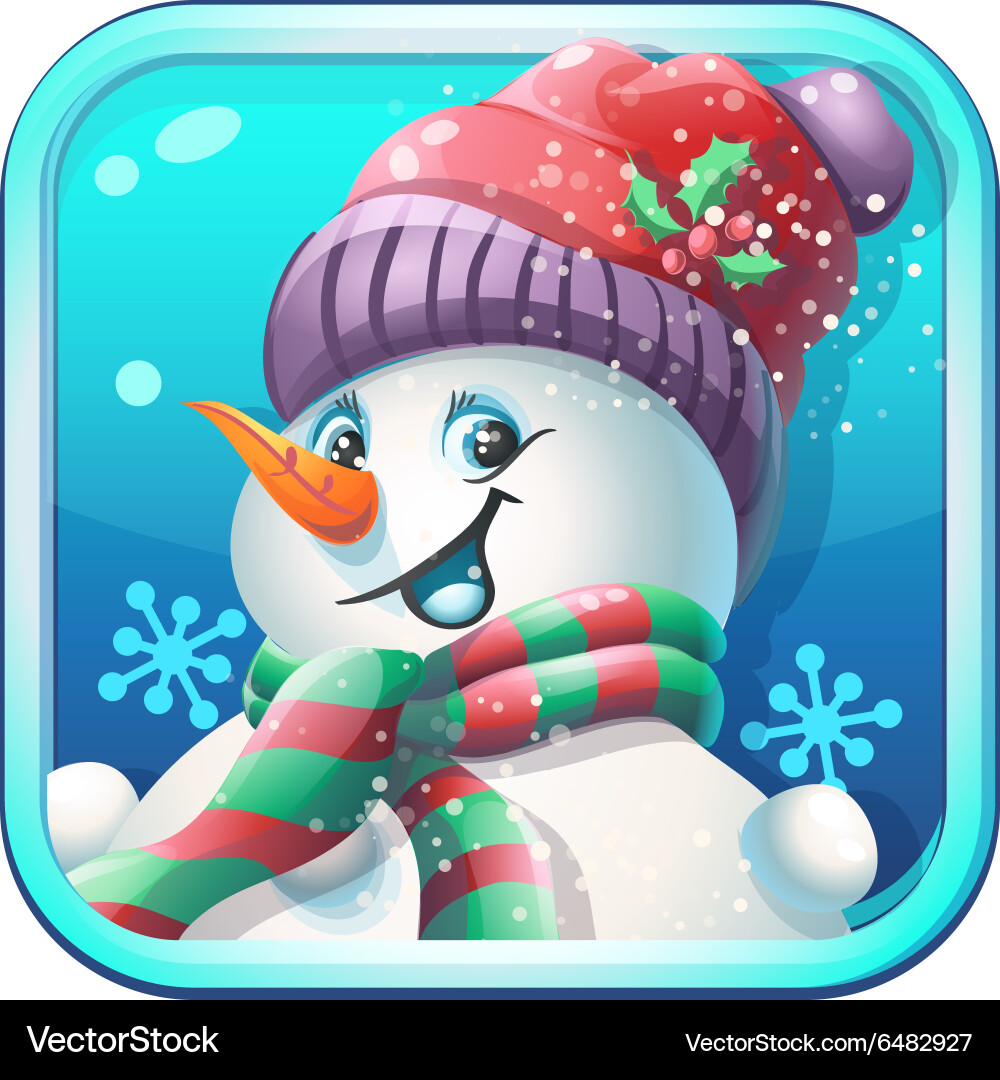 Icon jolly snowman in cap for computer game Vector Image