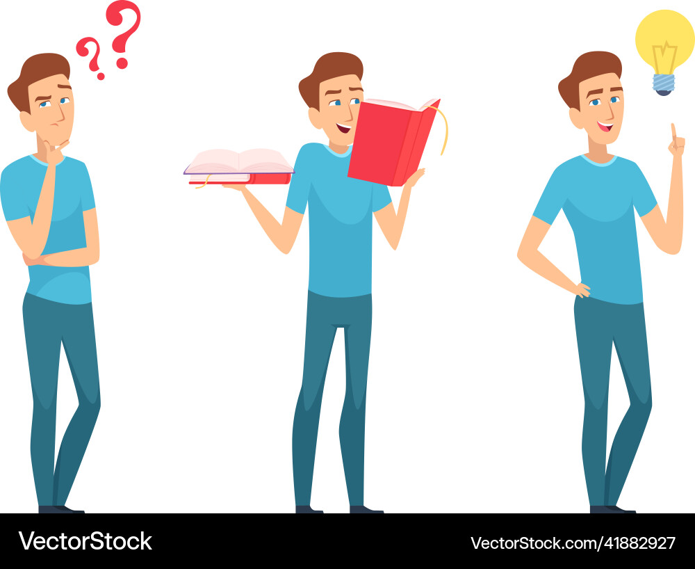 Man find answers self education or finding Man find answers self education or finding Vector Image