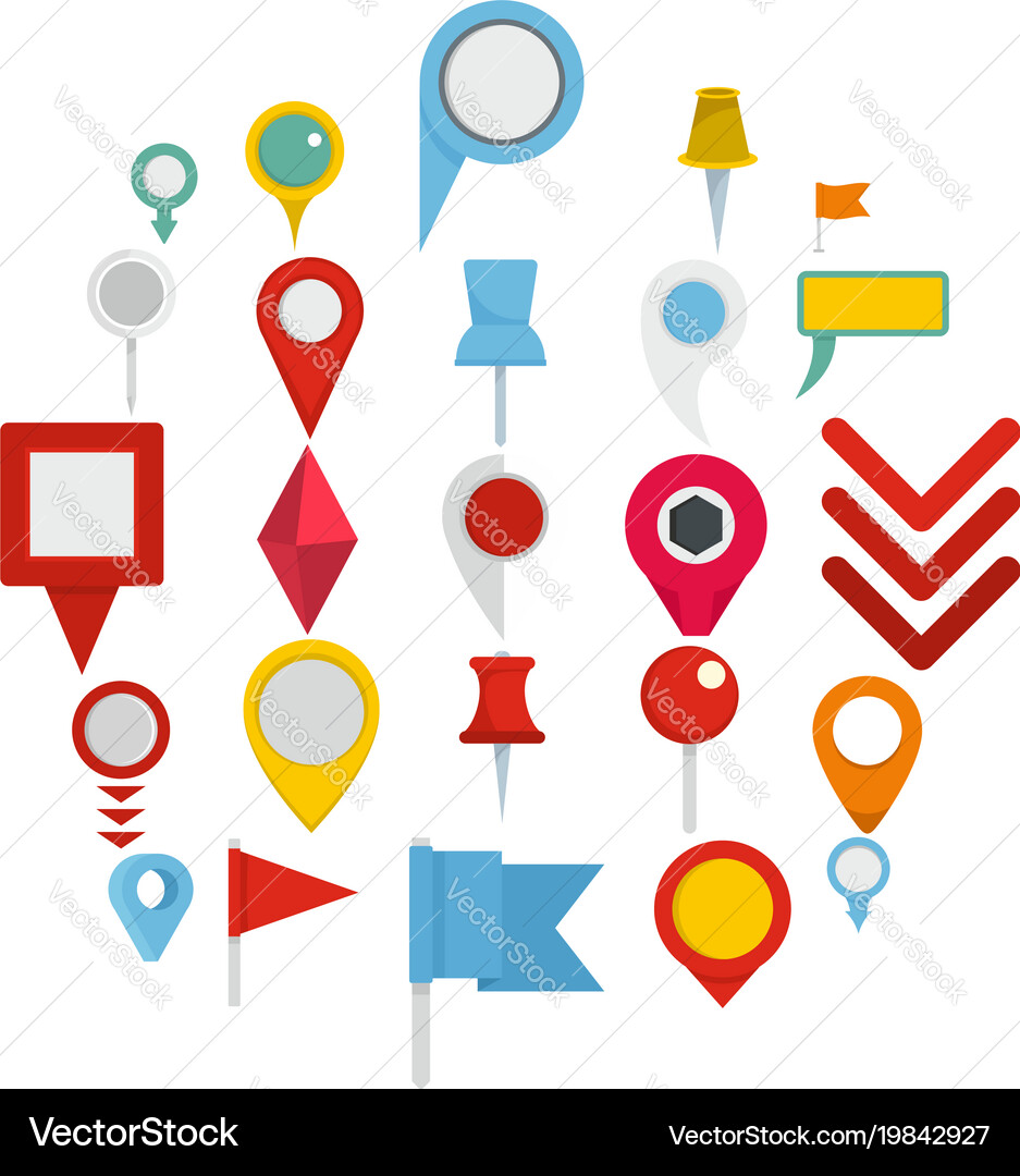 Map pointer icons set flat style vector image