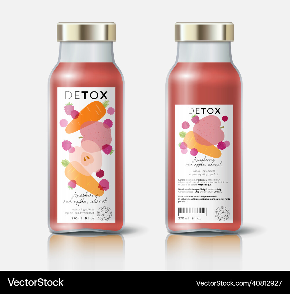 Mix raspberry apple carrot detox package label bot vector image