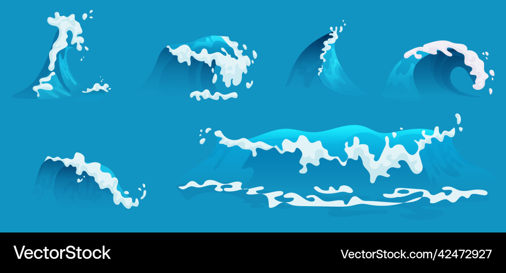Ocean Wave Shapes - Blue Water Splash Vector Image