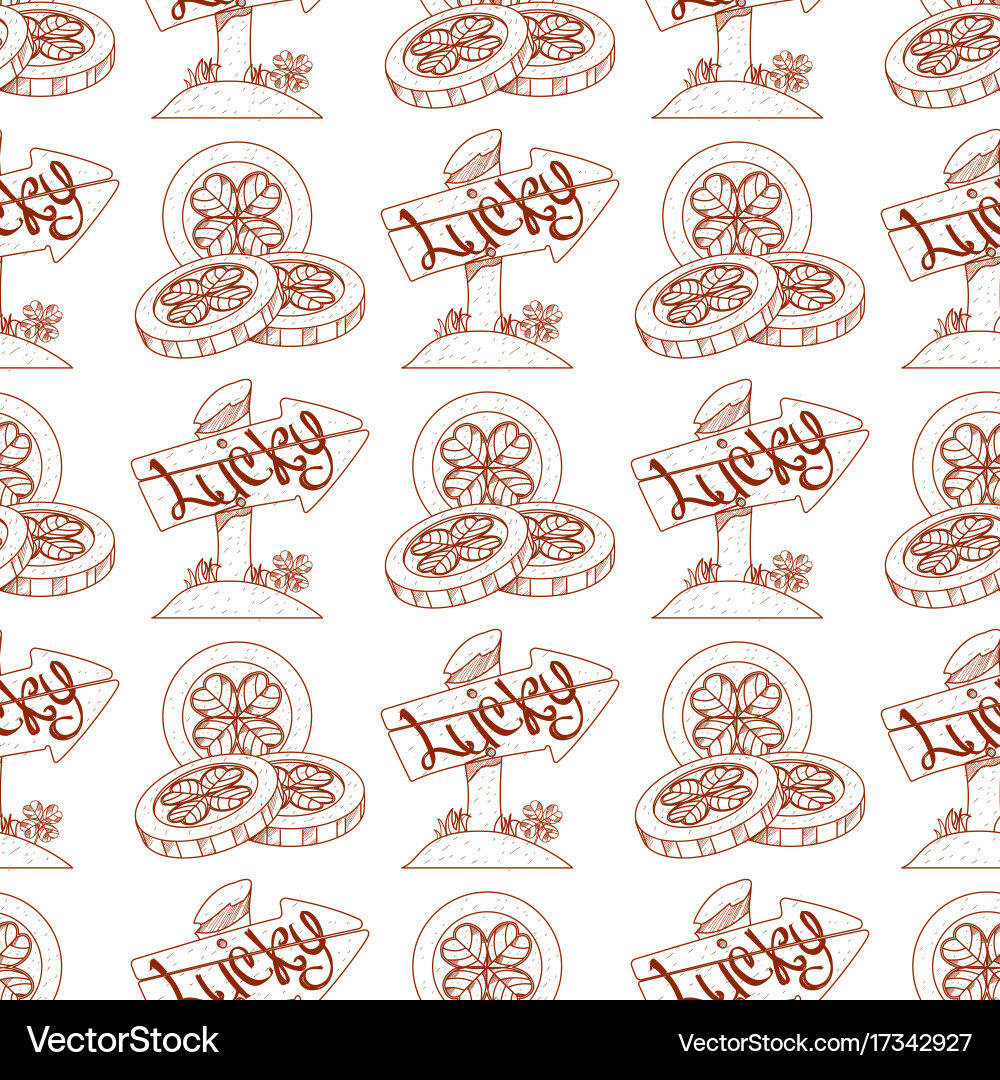 Seamless pattern coins with the image of clover vector image